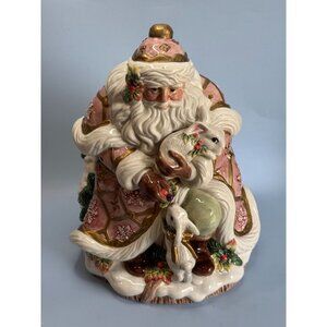 Fitz Floyd Snowy Woods Santa Large Biscuit Cookie Jar With Box 11" Tall